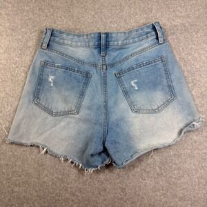 JustUSA Denim Cutoff Shorts Womens Medium Blue Good Distressed Frayed Hem JH359N